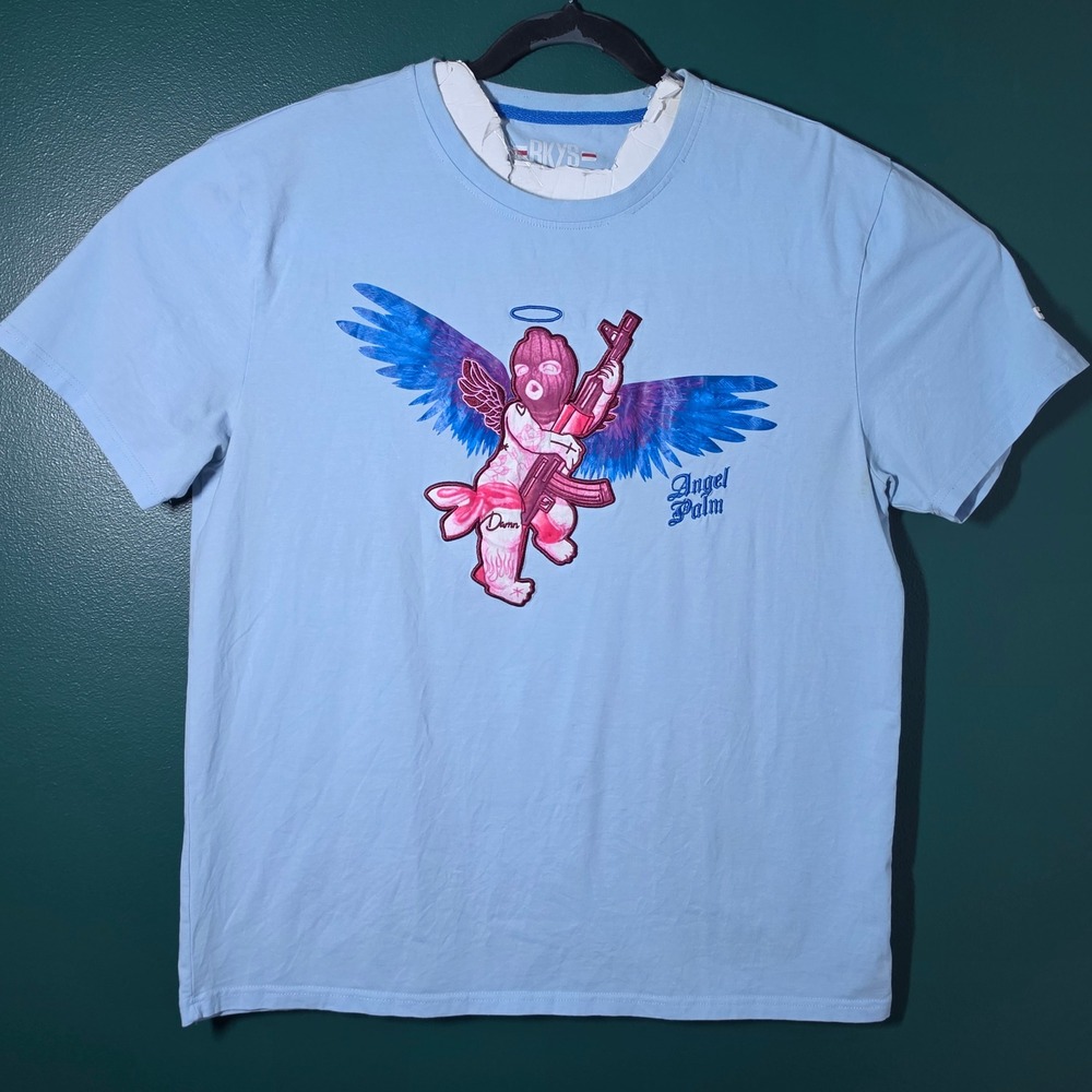 BKYS Light Blue Angel Palm Graphic Tee Cherub Balaclava XL